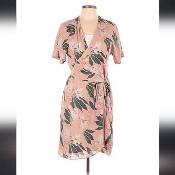Babaton Floral Wrap Mini Dress - Beige and Green - Picture 4 of 9